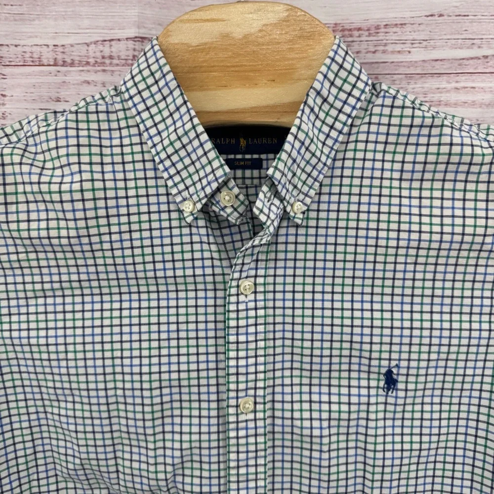 Ralph Lauren Shirt Boys Size Large‎ 16.5 Slim Fit Plaid Button Down Long Sleeve